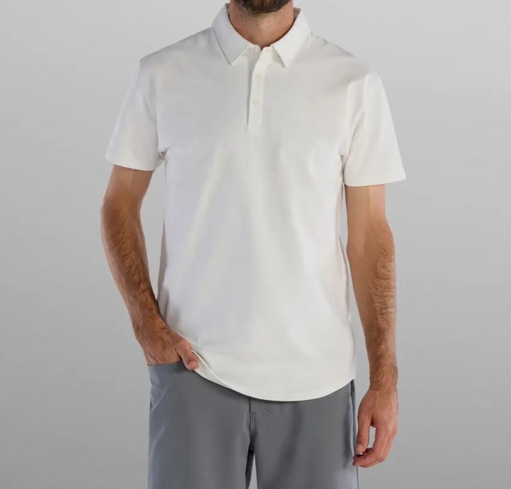 BYLT Basics Drop Cut Short Sleeve Lux Polo Shirt Off White Stone Size Large